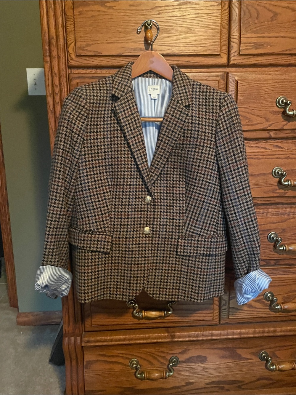 J. Crew Brown and Black Houndstooth Wool-Blend Blazer
